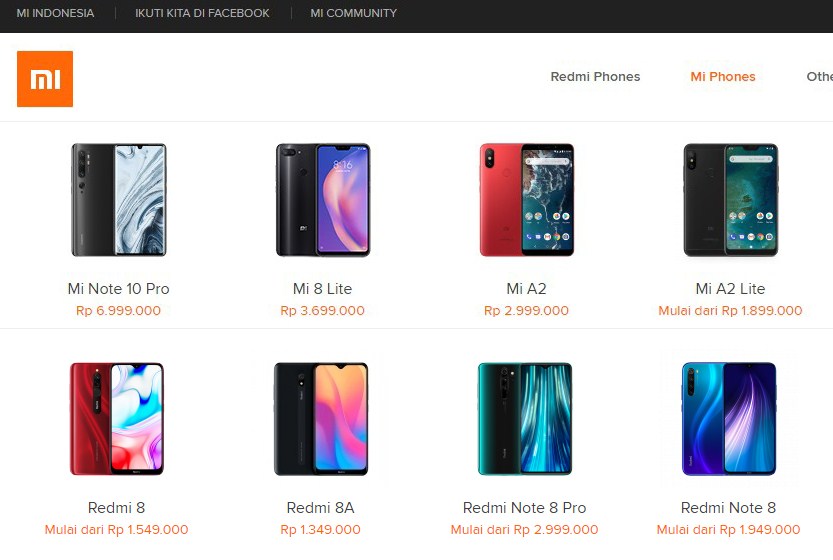 perbedaan harga smartphone redmi dan Mi