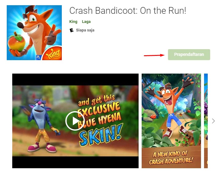 prapendaftaran crah bandicoot mobile