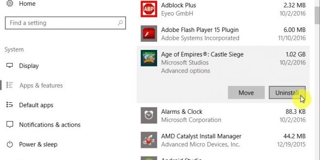 cara uninstal program di windows 10