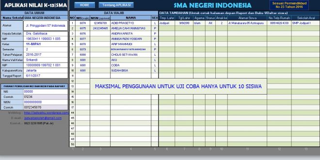 download aplikasi raport k13 SMA excel