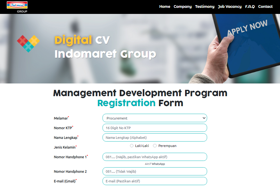 form melamar kerja di indomaret group