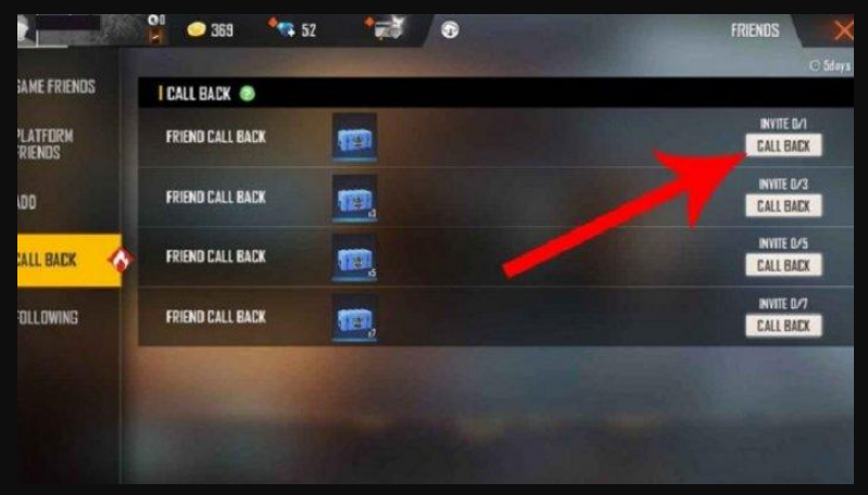 Misi Callback Free Fire FF Untuk dapatkan Diamond