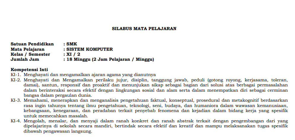 Silabus sistem komputer SMK kelas 10