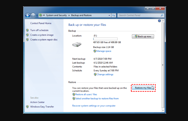restore my files windows 7