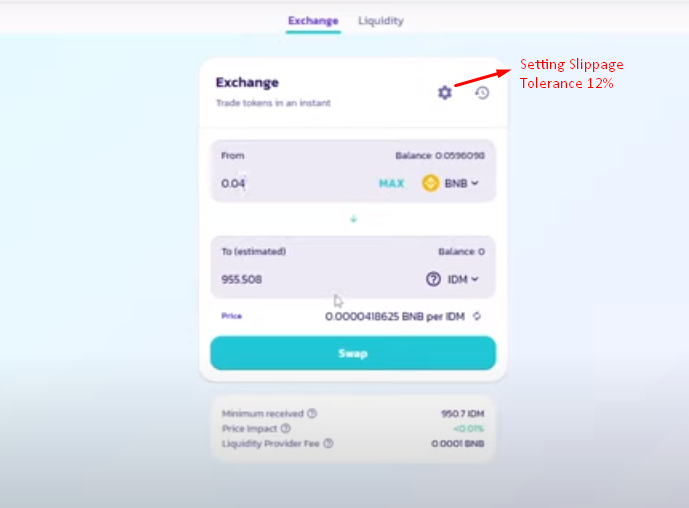 swap bnb ke idm token