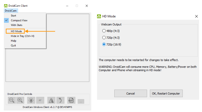 Cara mengatur Mode HD Klien DroidCam