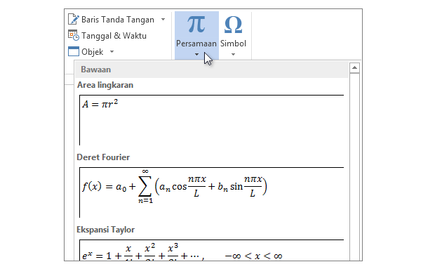 Alat persamaan untuk menulis rumus di ms word