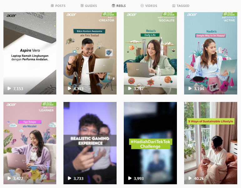 contoh reels instagram dengan cover yang diganti