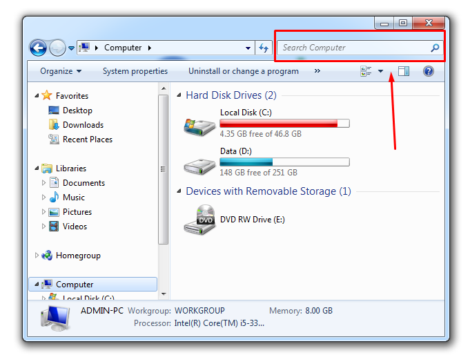 search file di explorer