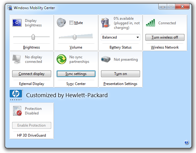 tampilan windows mobility center windows 7