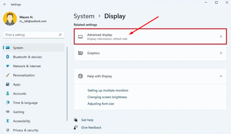 Pengaturan tampilan lanjutan di Windows 11