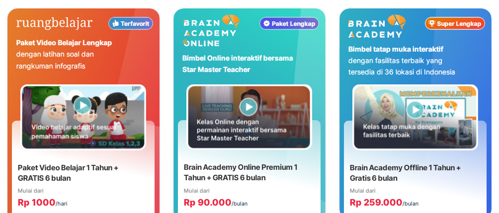 Pilihan paket langganan aplikasi ruangguru