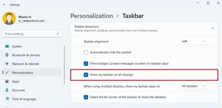 tampilkan Taskbar di beberapa monitor di Windows 11