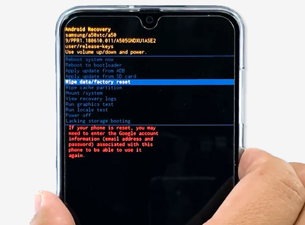 wipe data or factory reset hp samsung