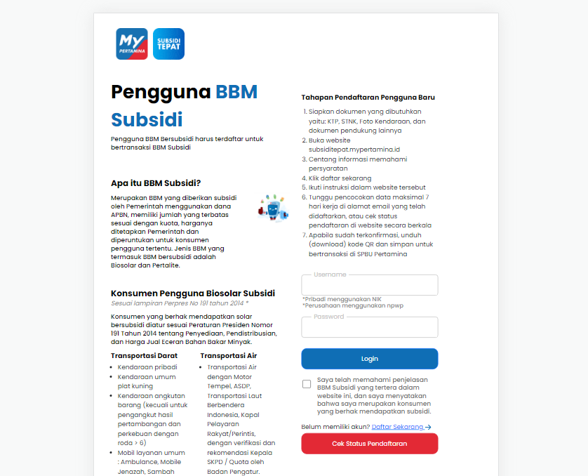 Link daftar pengguna bbm bersubsidi