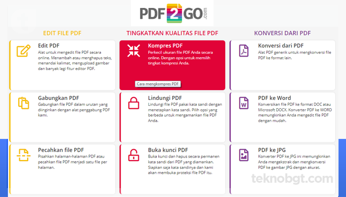 compress pdf file with pdf2go
