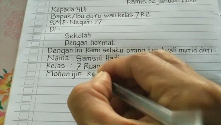 contoh surat izin sekolah tulis tangan