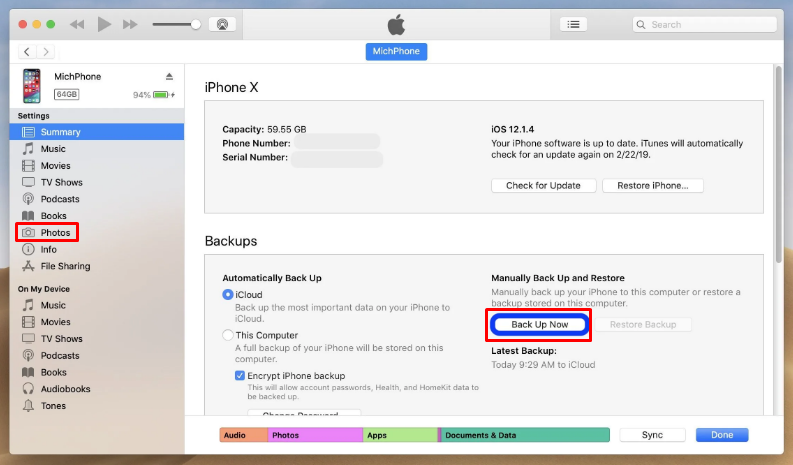 backup photo from itunes