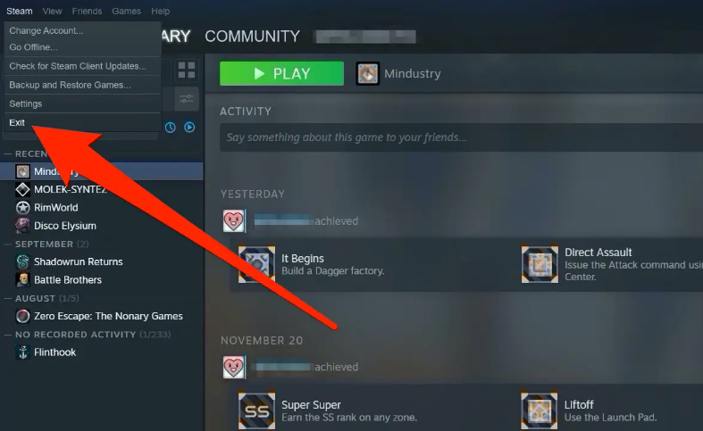 Cara exit restart steam