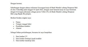 Contoh Surat Lamaran Kerja Di Bank Mandiri