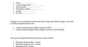 Contoh Surat Lamaran Kerja Di Sekolah