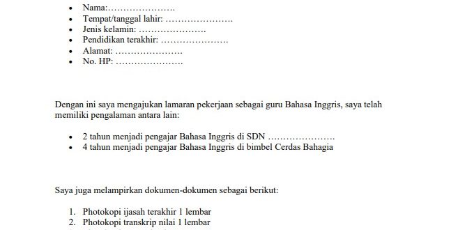 Contoh Surat Lamaran Kerja Di Sekolah