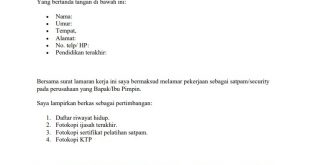 Contoh Surat Lamaran Kerja Scurity