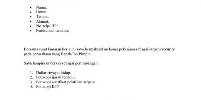 Contoh Surat Lamaran Kerja Scurity