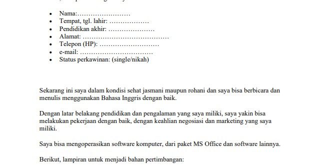 Contoh Surat Lamaran Kerja Umum