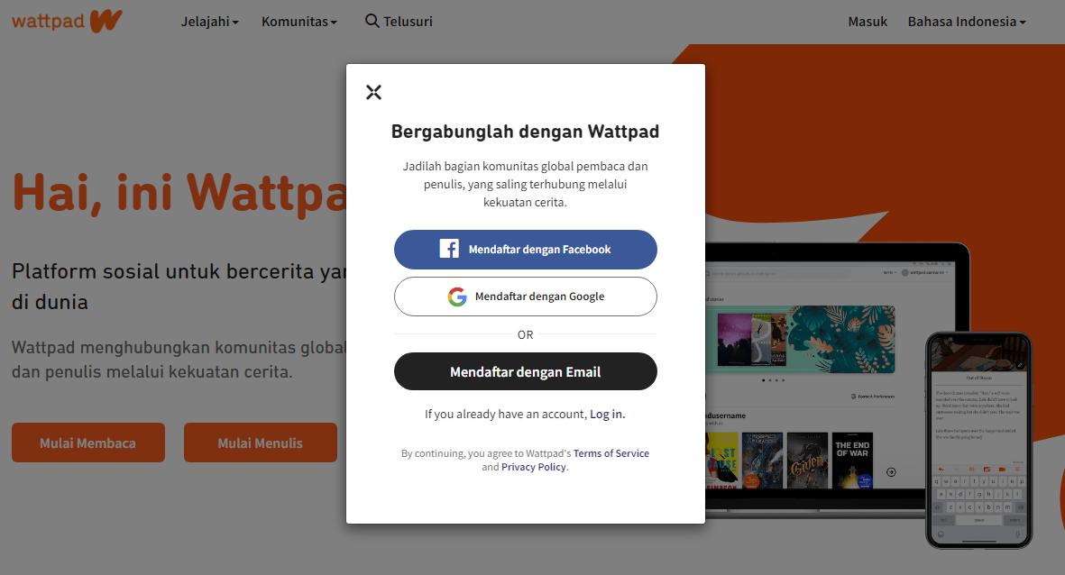 Membuat Akun Wattpad Web