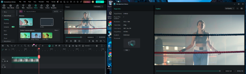 Place your media bins and effect library