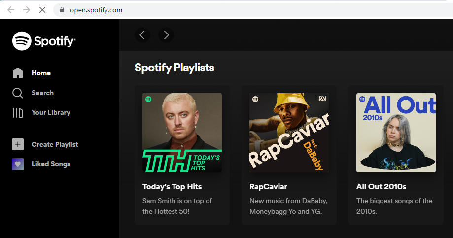 Tampilan spotify web player