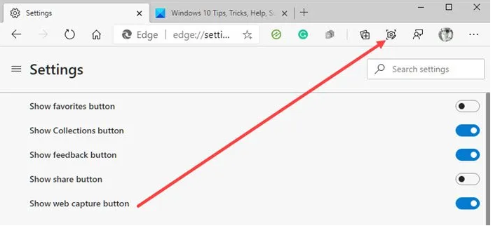 Tombol Toolbar Web Capture