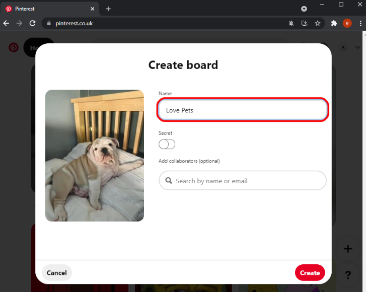 create new board pinterest