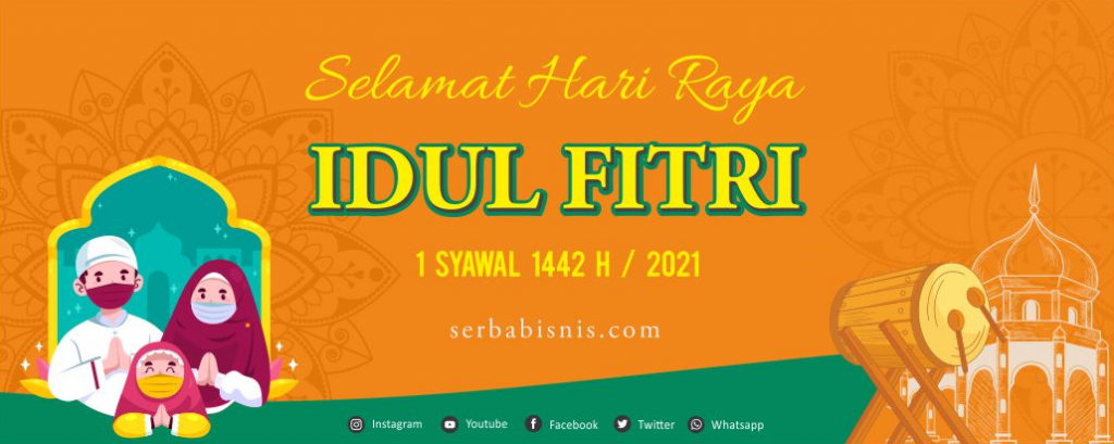 spanduk ucapan idul fitri orange pake masker pandemi